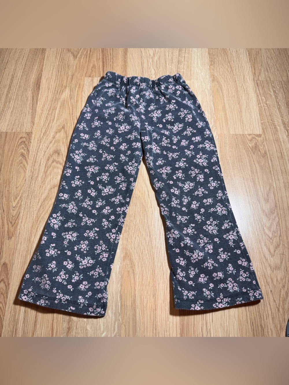 Girls' Dark Gray Floral Knit Pants - Pink Flower Print